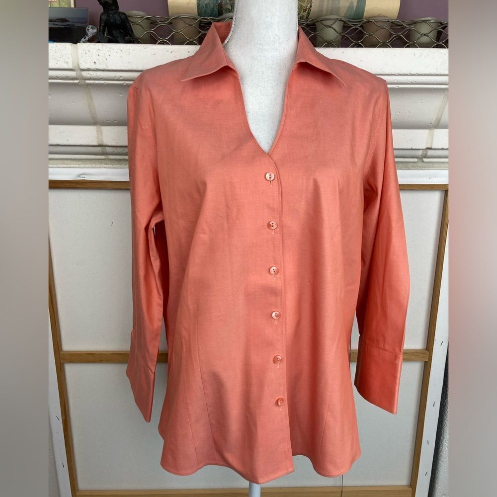 Coldwater Creek no iron cotton blouse w/ feminine neckline, sleeves